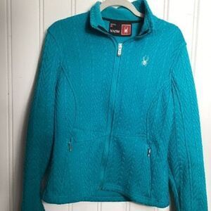 SPYDER Womens Full Zip Cable Knit Jacket Coat  Sz L Turquoise